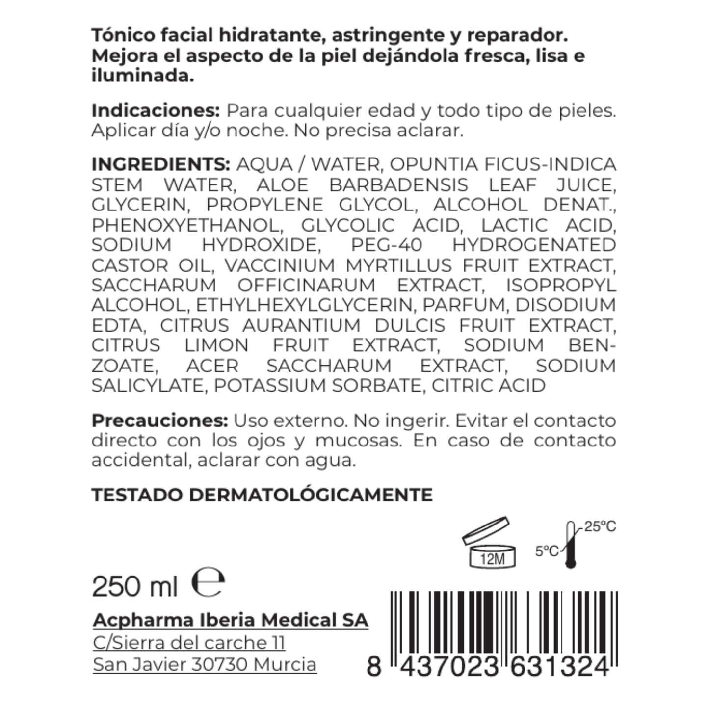 Tónico facial hidratante 250 ml